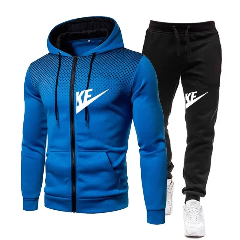 Autumn and winter zipper hooded sweatshirt + long pants set for men's new fashion casual outdoor fitness two-piece set - Image 3