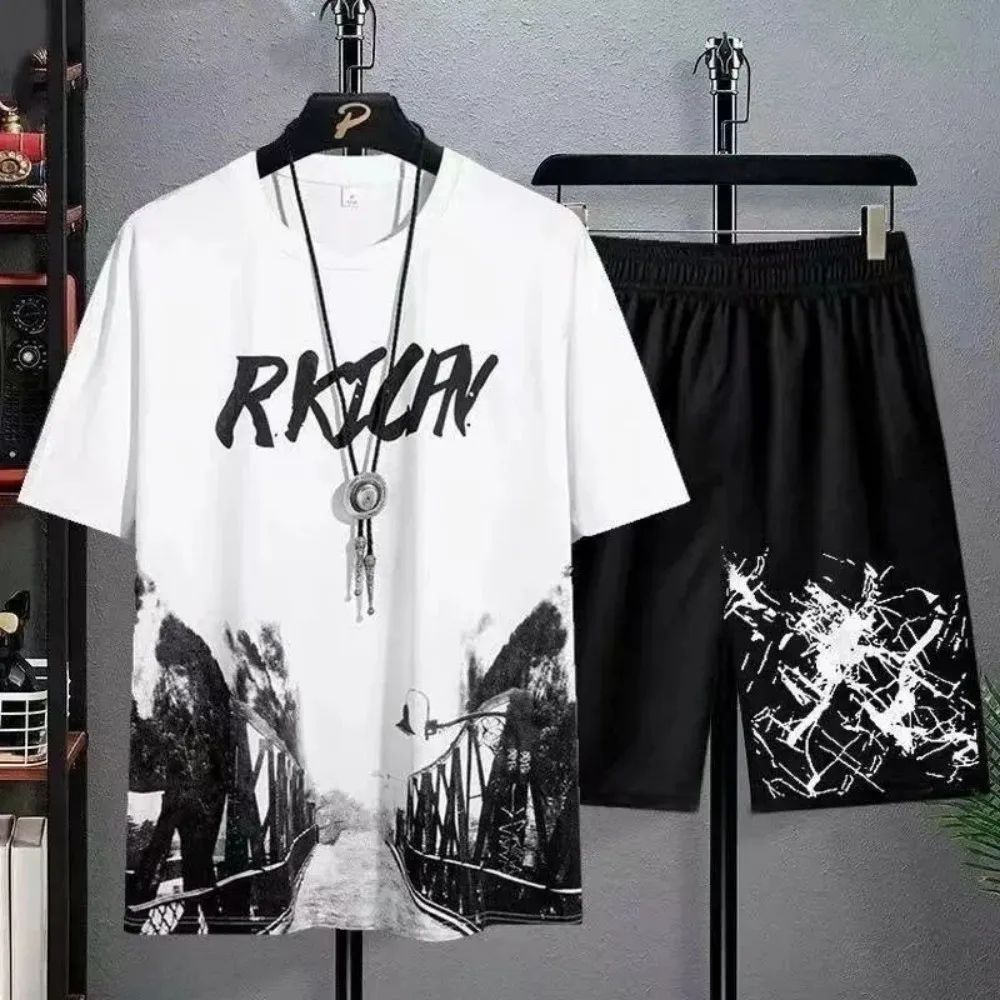 2025 New Summer Casual Men's Breathable Manga Graffiti Round Neck T-shirt Shorts Set Outdoor Leisure Sports Set - Image 4
