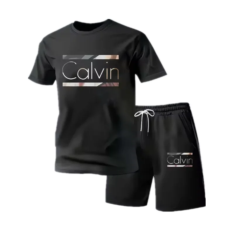 2026 New Fashion Casual T-shirt Shorts Two-piece Set 3D Letter Printing Men's Summer Outdoor Wear Suit - Image 2