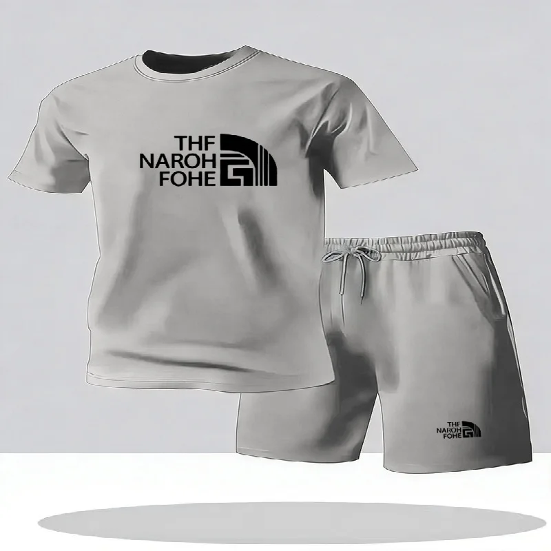 Fashionable summer casual short sleeved T-shirt and shorts set round neck men's short sleeved breathable sports set two-piece - Image 6