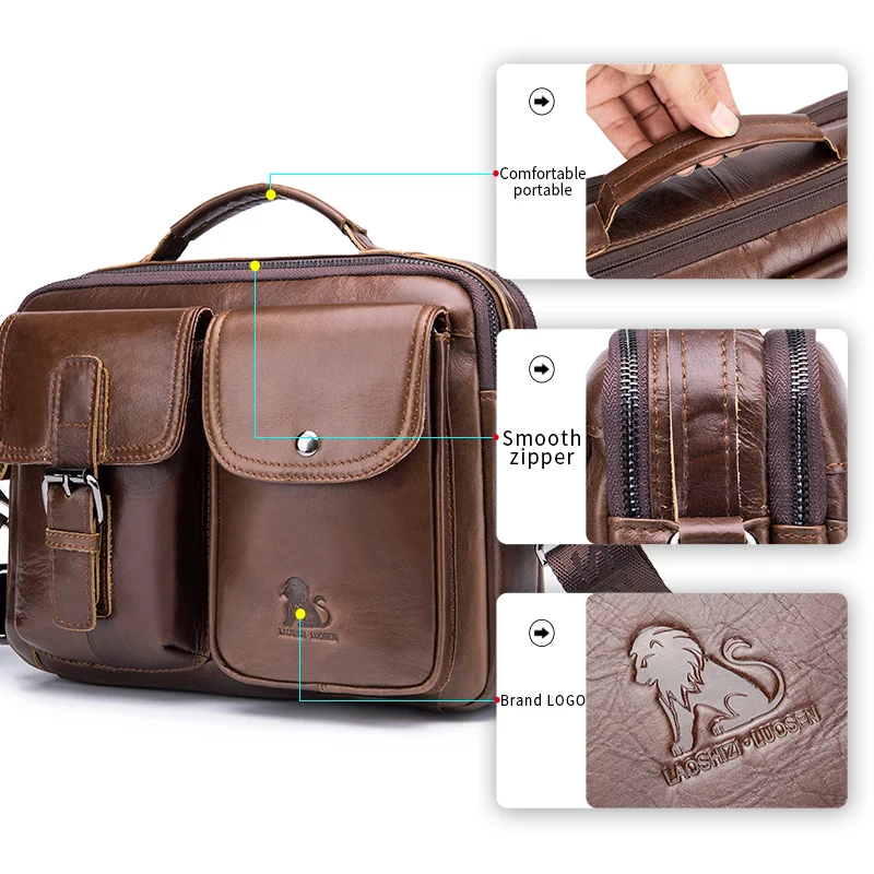 Men's genuine leather shoulder bag, retro top layer cowhide casual crossbody bag, men's crossbody square bag - Image 6