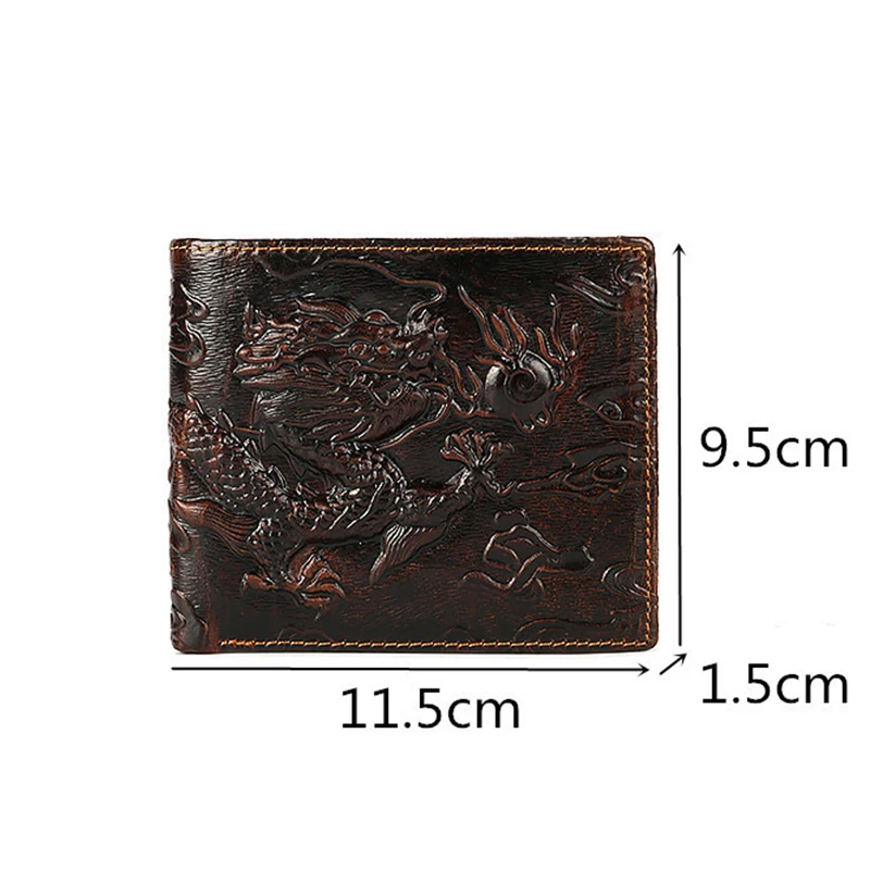 High Quality Genuine Leather Short Wallet 3D Dragon Style Card Wallet 2024 Vintage Bifold Small Purse for Man Male Gift Purses - Image 4