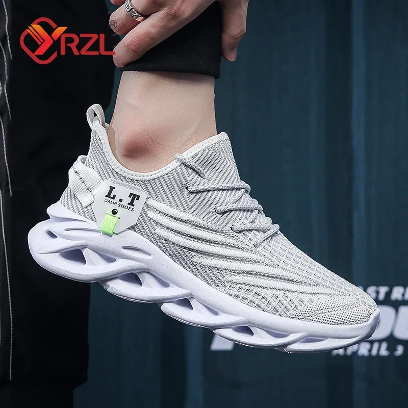 YRZL Men Sports Running Black Jogging Shoes Casual Sneakers Outdoor Breathable Mesh Women Light Shock-absorption Black Tennis - Image 4